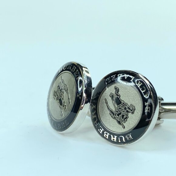Burberry Classic Check Round Horsenight Silver Cufflinks authentic  GS127 - Picture 3 of 6